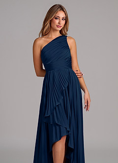 Azazie Lyrica Bridesmaid Dresses Dark Navy A-Line One Shoulder Stretch Satin Dress image7