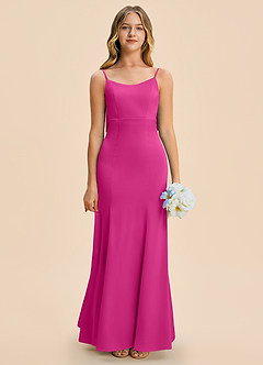 Azazie Lioren Junior Fuchsia Sheath Bow Stretch Satin Dress image5