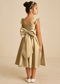 Azazie Francine Flower Girl Dresses Gold A-Line Bow Matte Satin Dress image1