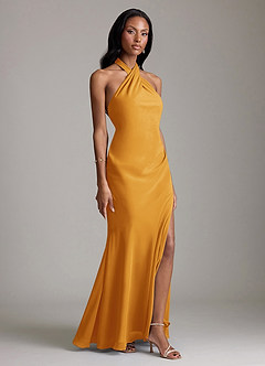 Azazie Lorena Bridesmaid Dresses Butterscotch Mermaid Pleated Chiffon Dress image3