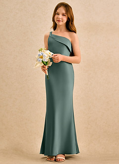 Azazie Almond Girls Formal Blumenmädchenkleider Etui One-Shoulder Stretch-Satin Kleid Seemoos image3