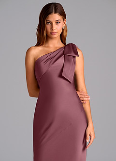 Azazie Yuanna Bridesmaid Dresses Desert Rose Mermaid One Shoulder Stretch Satin Dress image7
