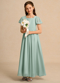 Azazie Lilia Girls Formal Flower Girl Dresses Agave A-Line with Sleeves Chiffon Dress image4
