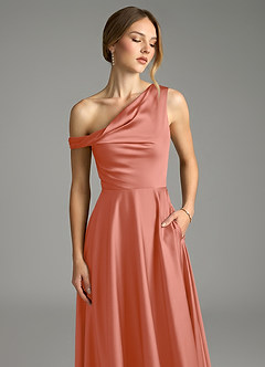 Azazie Xanthe Final Sale Sky Blue A-Line Off the Shoulder Stretch Satin Dress image5