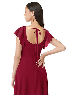Azazie Bondi Bridesmaid Dresses Burgundy A-Line Ruched Chiffon Dress image5