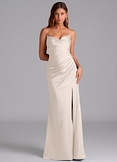 Azazie Claudelle Vestidos de damas de honor Vestido Alabastro Blanco de Satén Elástico de Corte Sirena con Palabra de honor image6