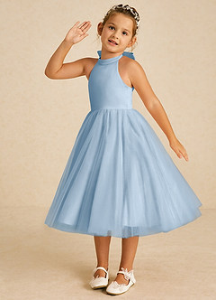 Azazie Dora Blumenmädchenkleider A-Linie Schleifen Tüll Kleid Puderblau image2