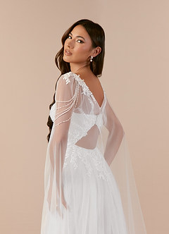 Azazie Goddess Robes de mariée Robe Trapèze en Tulle Col V à paillettes Blanc De Diamant image13