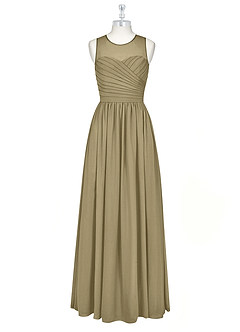 Azazie Nina Abiti da Damigella Abito A-Line in Chiffon Plissettato Verde Muschio image6