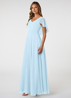 Azazie Jamie Robes de demoiselle d'honneur Robe Trapèze en Mousseline de soie Bleu Ciel image3