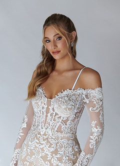 Azazie Solaris Wedding Dresses Diamond White Nude A-Line V-Neck Sequins Tulle Dress image9