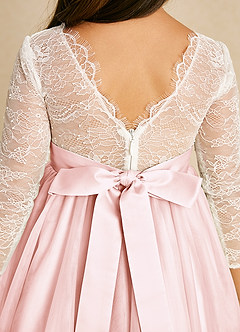 Azazie Mae Flower Girl Dresses Ivory Blushing Pink A-Line Bow Tulle Dress image5