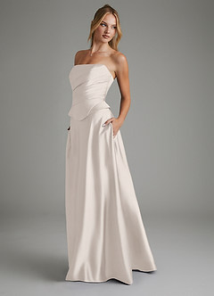 Azazie Amina Robes de demoiselle d'honneur Robe Trapèze en Satin extensible Corset Albâtre Blanc image6