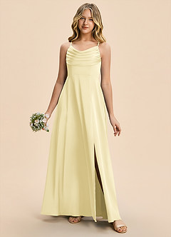 Azazie Gia Junior Robe Trapèze en Satin extensible Plissé Sorbet Citron image3