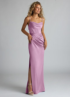 Azazie Mai Bridesmaid Dresses Wisteria Sheath Pleated Stretch Satin Dress image3