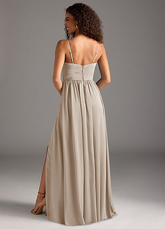 Azazie Alia Bridesmaid Dresses Frost A-Line Pleated Stretch Satin Dress image4