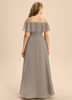 Azazie Maggie Junior Taupe A-Line Off the Shoulder Chiffon Dress image6