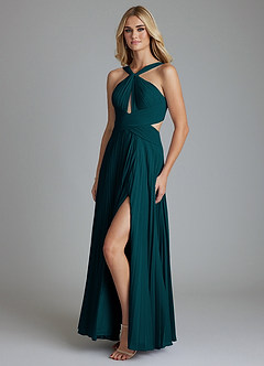 Azazie Hosanna Bridesmaid Dresses Pine A-Line Pleated Chiffon Dress image5