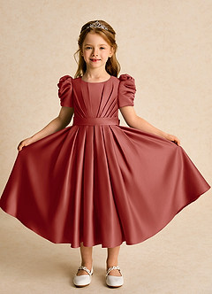 Azazie Miriam Flower Girl Dresses Terracotta Ball-Gown Pleated Matte Satin Dress image5