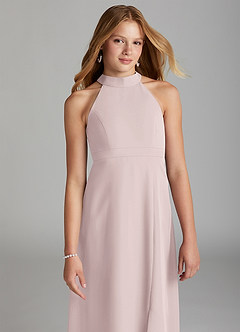 Azazie Clarice Junior Robe Trapèze en Mousseline de soie Fente Latérale Rose Pâle image3