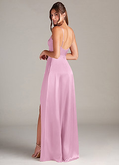 Azazie Sarella Bridesmaid Dresses Candy Pink A-Line Pleated Stretch Satin Dress image4