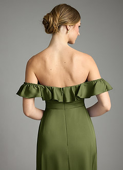 Azazie Lyra Vestidos de damas de honor Vestido de Oliva de Satén Elástico de Corte en A Convertible con Vestidos sin tirantes image9