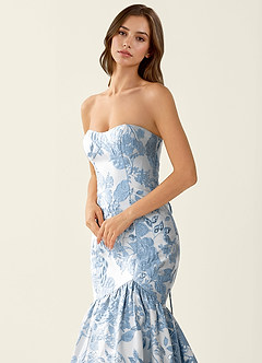 Jacinta Blue Floral Jacquard wrap Mermaid Prom Dress image5