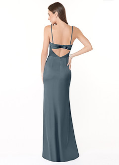 Azazie Leonis Robes de demoiselle d'honneur Robe Sirène Convertible en Satin extensible Plissée Violet Crépusculaire image3