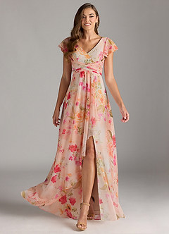 Azazie Omari Bridesmaid Dresses Abstract Bouquet Floral A-Line Chiffon Dress image3