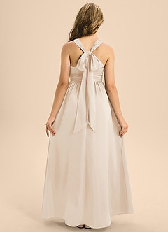 Azazie Jaylah Junior White Alabaster A-Line Pleated Stretch Satin Dress image2