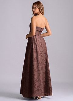 Azazie Lucienne Bridesmaid Dresses Espresso A-Line Strapless Floral Burnout Dress image2