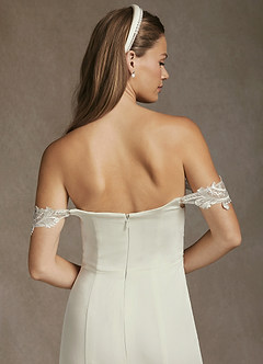 Azazie Rosalia Wedding Dresses Cream Mermaid Off-The-Shouler Sequins Crepe Back Satin Dress image6