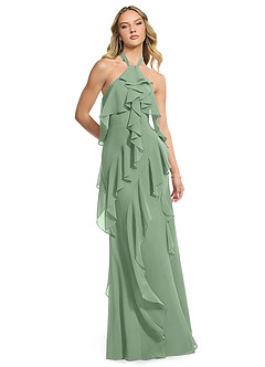 Azazie Velma Brautjungfernkleider A-Linie Seitliche Cut-Outs Chiffon Kleid Matcha image3