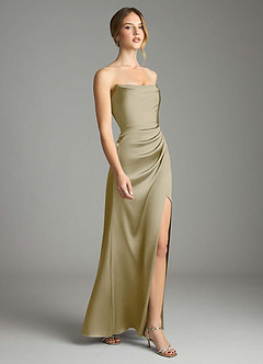 Azazie Leonis Bridesmaid Dresses Moss Green Mermaid Pleated Stretch Satin Convertible Dress image6