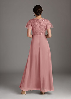 Azazie Singer Mother of the Bride Dresses Dusty Rose A-Line V-Neck Lace Chiffon Dress image2