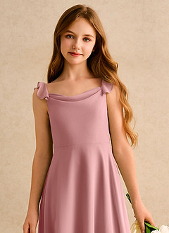 Azazie Puppy Girls Formal Abiti da Ragazza di Fiori Abito A-Line in Chiffon Plissettato Rosa Polverosa image6