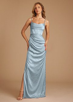 Azazie Mai Bridesmaid Dresses Blue Floral Jacquard Sheath Pleated Floral Jacquard Dress image1