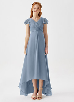 Azazie Breanne Junior Vestido de Azul Polvoriento de Gasa de Corte En A image6