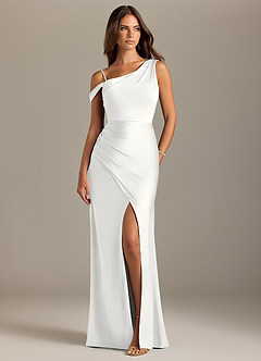 Azazie Madelyn Abiti da Damigella Abito Convertibile Sirena in Raso Elasticizzato Monospalla Bianco image8