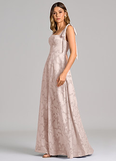 Azazie Debra 신부 들러리 드레스 A라인 포켓이 있는 플로럴 번아웃 바닥 길이 드레스 image3