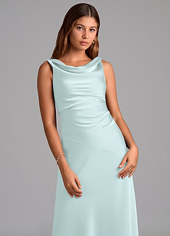 Azazie Nerine Robes de demoiselle d'honneur Robe Trapèze en Satin extensible Plissée Verre De Mer image6