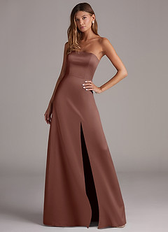 Azazie Wren Bridesmaid Dresses Espresso A-Line Strapless Stretch Satin Convertible Dress image3