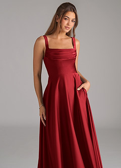 Azazie Shaude Bridesmaid Dresses Scarlet A-Line Pleated Stretch Satin Dress image2