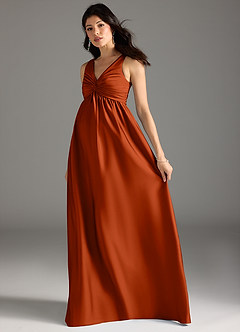Azazie Yetta Maternity Bridesmaid Dresses A-Line Pleated Stretch Satin Floor-Length Dress image6