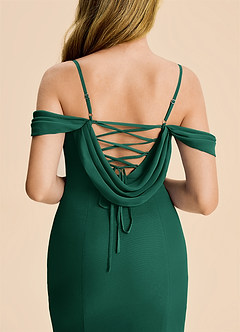 Azazie Nira Junior Vestido Esmeralda de Gasa de Corte Sirena con Drapeado image7