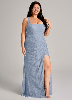 Azazie Mero Bridesmaid Dresses Dusty Blue Sheath Pleated Floral Burnout Dress image10