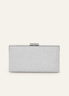 front Elegant Silver Glitter Box Clutch