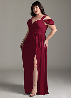 Azazie Lianne Robes de demoiselle d'honneur Robe Trapèze en Satin extensible Épaule décolletée Bourgogne image13
