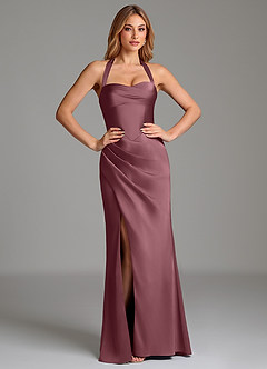 Azazie Serenity Robes de demoiselle d'honneur Robe Sirène en Satin extensible Décolleté en cœur Rose Du Désert image5