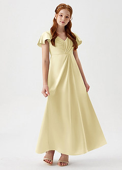 Azazie Soren Junior Peacock A-Line Ruched Stretch Satin Dress image1